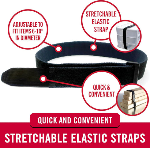 VELCRO Brand VEL-30794-AMS Elastic Cinch Straps with Buckle | 6pc Variety Pack 8"-15"-30"| Stretchable to Snugly Fasten Power Cords, Lumber, Bicyc...