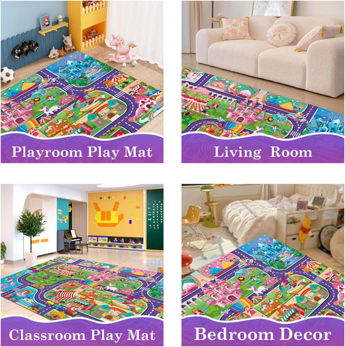 Oriate Kids Toy Dream Play Mat, Princess Castle Girls Pink Kids Playmat, Parent-Kid Interaction Pretend Game Mat for Playroom Classroom Bedroom Fl...