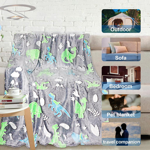 Personalized Baby Blankets for Boys, Dinosaur Blanket for Boys, Glow in The Dark Blanket for Kids, Kids Blanket for Boys, Toddler Blanket for Boys...