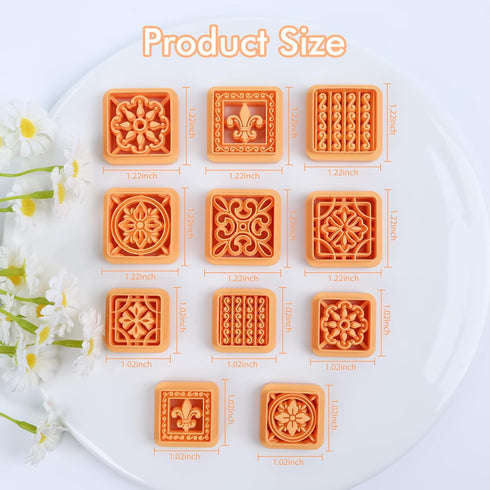 Puocaon Mexican Talavera Clay Cutters - 11 Pcs Clay Cutters for Polymer Clay Jewelry, Portuguese Tiles Polymer Clay Jewelry Cutters, Floral Tile C...
