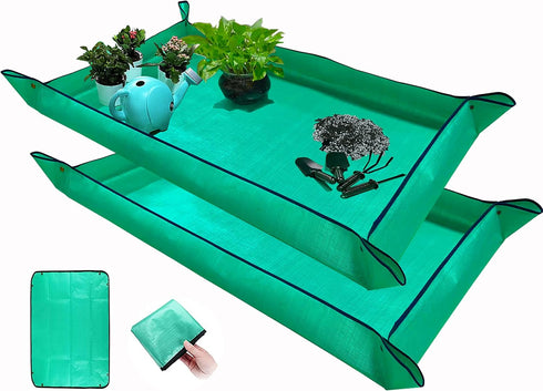 2 PCS Plant Repotting Mat for Indoor Plants, 43" X 29" Thickened Foldable Waterproof Plant Potting Tray and Mess Control, Portable Potting Mat Gar...