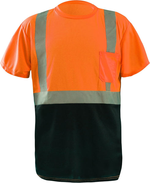 OccuNomix LUX-SSETPBK-O2X Classic Standard High Visibility Short Sleeve Wicking Birdseye Black Bottom T-Shirt, Class 2, 100% ANSI Wicking Polyeste...