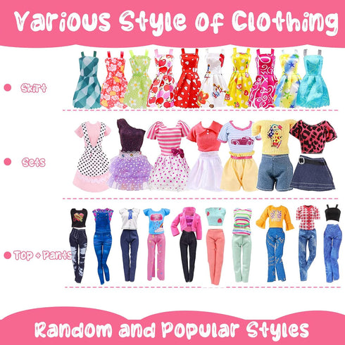 16 Pcs Doll Clothes and Accessories for Doll, 11.5 Inch Doll Outfit Collection Including 3 Short Skirts 2 Sequin Skirts 2 Sets 3 Tops 3 Pants 3 Fl...