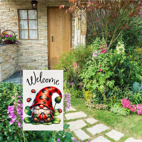 Ladybug Gnome Garden Flag 12x18 Inch Double Sided Ladybugs Welcome Yard Flag Outdoor Spring Decorations Home Patio Lawn Farmhouse Decor...
