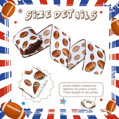 Football Wired Ribbon 2 Rolls 20 Yards Football Printed Wired Ribbon 2 Inches Wide Football Ribbon Football Wired Edge Ribbon for DIY Crafts Wreat...