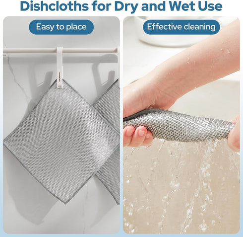 12PCS Three Layer Steel Wire Dishcloth, Multi-Functional Non-Scratch Wire Dishcloth, Wet and Dry Cleaning Rags, Stainless Steel Cleaning Cloth, Ki...