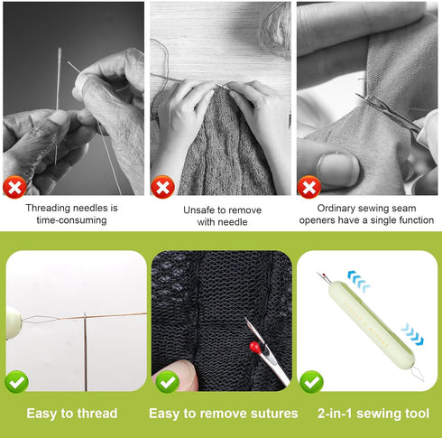 2pcs 2 in 1 Needle Threader Seam Ripper, Integrated Seam Remover & Needle Threading Tool Multifunctional Seam Rippers for Sewing Crafting Knitting...