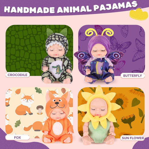 Hanaive 4 Pcs 4 Inch Mini Baby Dolls Lifelike Realistic Baby Dolls Animal Clothes Cute Tiny Babies Gifts for Kids Birthday Baby Shower (Novelty St...