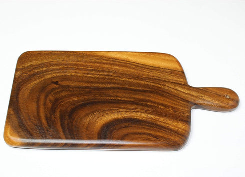 Solid Acacia Wood Cutting and Serving Board with Handle – Handmade, Joint Free Displaying Beautiful Continuous Wood Grains, Double-Sided, Small Ch...