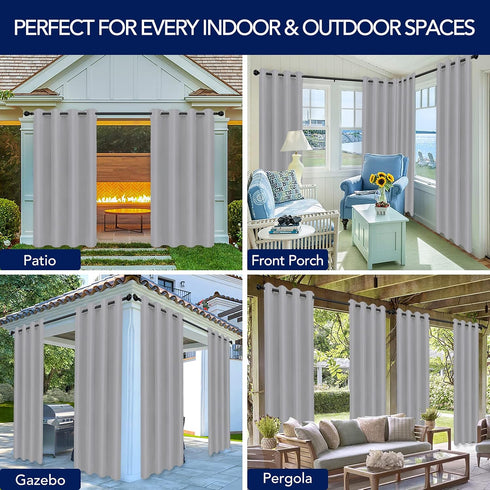 PureFit Outdoor Curtains for Patio Waterproof Weatherproof, UV and Fade Resistant Outside Curtains for Gazebo, Front Porch, Pergola, Sun Blocking ...
