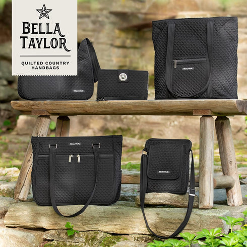 Bella Taylor ID Lanyard for Women and Girls, Keychain Wallet with Badge Holder and Zip Pouch, Quilted Vintage Black Microfiber...