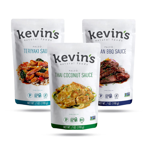 Kevin's Natural Foods Paleo Simmer Sauce Variety Pack - Stir-Fry Sauce, Gluten Free, No Preservatives, Non-GMO - 3 Pack (Teriyaki/Thai Coconut/Kor...