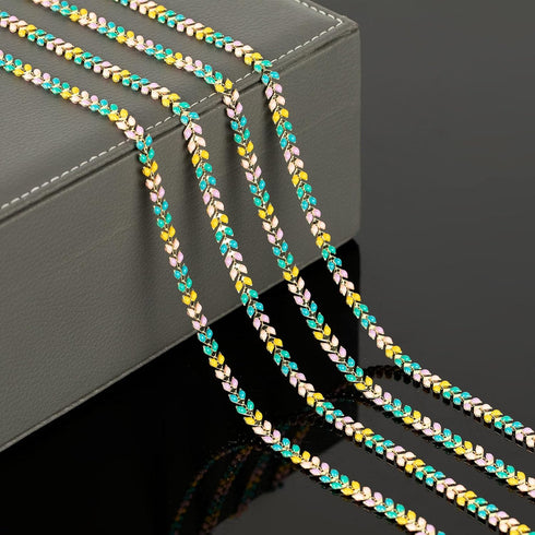 YOUBEIYEE 9.8 Feet Mixed Color Enamel Arrow Chain for Jewelry Making Rainbow Oil Drip Brass Chain Gold Plated Necklace Bracelet DIY Jewelry Chains...