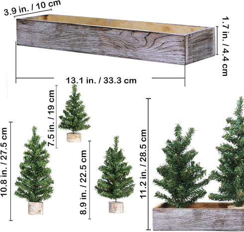 Winlyn 3 Pack Mini Canadian Pine Trees with Wood Bases Artificial Miniature Christmas Trees and Rustic Planter for Holiday Season Tabletop Decorat...