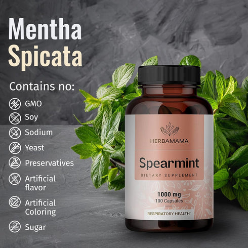 Spearmint 100 Capsules - 1000 mg - Mentha Spicata Dietary Daily Supplement - Herbal Support for Digestive & Respiratory Health - Vegan, Non-GMO...