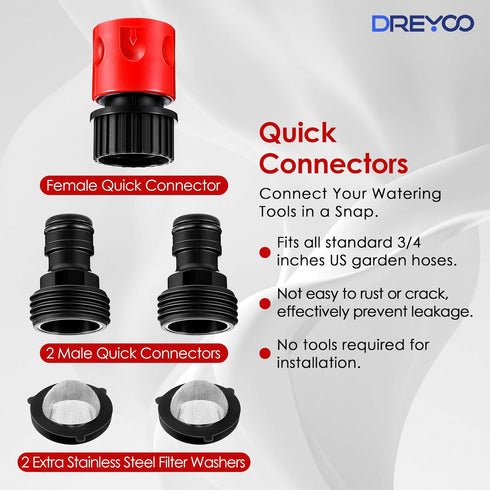 Dreyoo 5 Pcs Set Garden Hose Quick Connector with Stainless Steel Filter Washers, 3/4 Inch Male and Female Connectors Compatible with Eden and All...