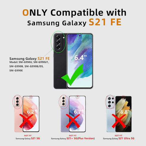 for Samsung Galaxy S21-FE Protective Case: Dual-Layer Military Grade Drop Proof Full Protection Cover with Kickstand | Durable Rugged Shockproof T...