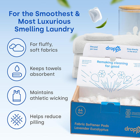 Dropps Laundry Fabric Softener Pods, Lavender Meadow (32 Count) - Laundry Additive for Softening & Protection - HE Compatible Mineral Based Ingred...
