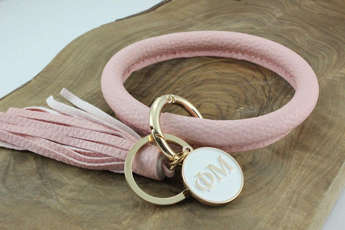 Sorority Shop PM Bangle Keychain - Phi Mu Pink Ring Keychain with Engraved Disc...