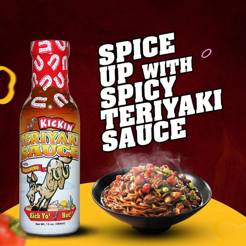 KICKIN' Spicy Teriyaki Sauce with Habanero – 13 oz. – Premium Gourmet Hot Stir Fry Sauce – Perfect Steak Marinade or Chicken Teriyaki Sauce...