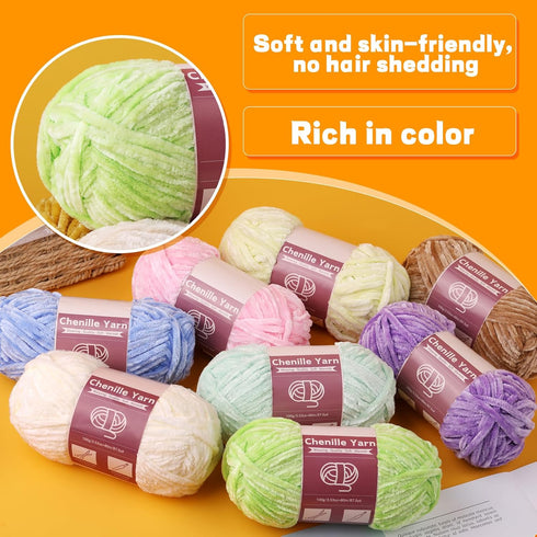 3 * 100g Chenille Yarn, Yarn for Crocheting Knitting with Big Eye Needles, Handcrafts Weaving Soft Chenille Yarn for Making Blankets, Clothes, Pat...