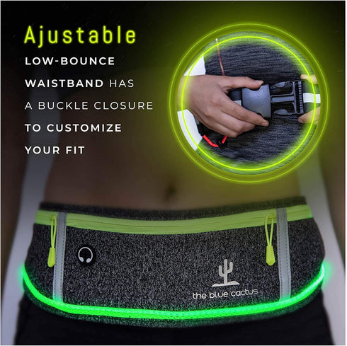 Reflective Running Light Belt with Zipper Pockets and USB Rechargeable, Night Safety Gear for Runners, Dog Walking Gear, Runners Reflective Belt F...