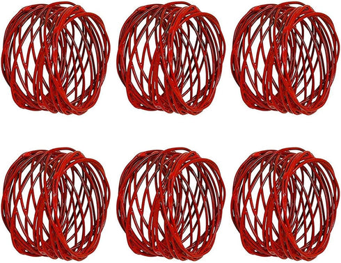 Handmade Round Red Mesh Napkin Rings Set of 6 Holder for Dinning Table Parties Everyday, Dia: 2 Inch...