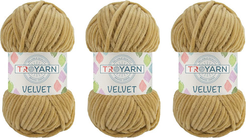 Velvet (3- Skeins Pack) Chenille Blanket Amigurumi Yarn for Crocheting and Knitting Super Bulky 3x100 gr (3x132 yds) (10118 - Beige)......