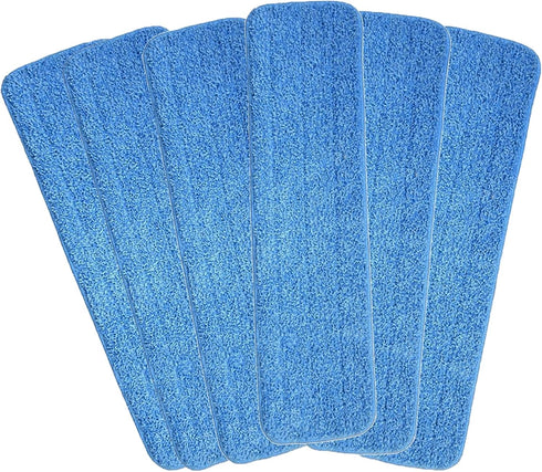 Reusable Microfiber Mop Pads, 6 Pack 18''x 6'' Mop Head Replacement, Wet/Dry Home & Commercial Cleaning Scrubbing Floor Mop Pad- Blue...