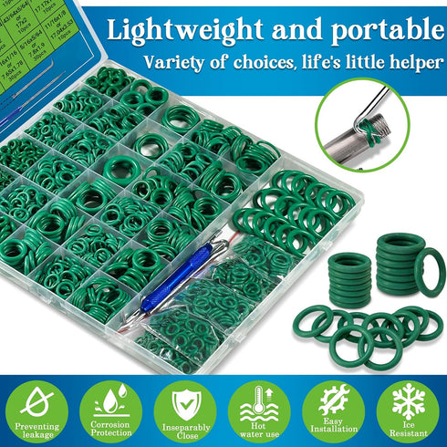 595 Pcs Automotive AC O Rings Kit, SAE and Metric Air Conditioning Orings Assortment Set for Car A/C Compressor and Professional Plumbing Faucet S...