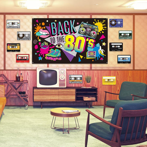 Irenare Back to The 80's Party Banner Backdrop Decorations Supplies for Photography Background, 73 x 43 x 0.04 Inch...