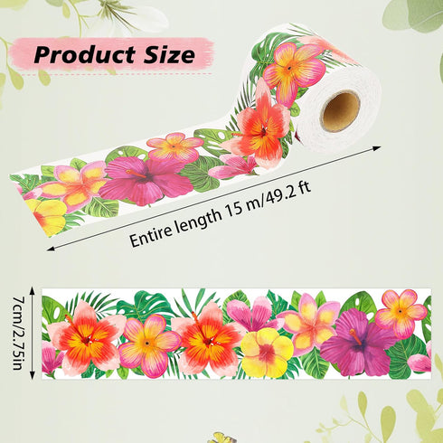 49.2 Ft Tropical Bulletin Board Border, Self-Adhesive Tropical Leaves Flowers Bulletin Board Border Trim for Summer Back to School Classroom Home ...