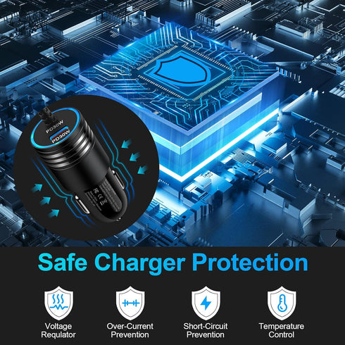60W Super Fast Charging Android Car Charger Type C Rapid Samsung Car Charger with 3ft Built-in USB C Cable for Samsung Galaxy S24 Ultra S23 FE S22...