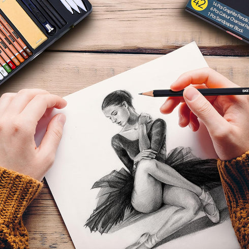 PANDAFLY Drawing Sketching Pencil Set, 42 Pack Pro Art Pencil Kit with Graphite Pencils (14B-4H), Charcoal Pencil, Ideal for Shading, Blending, Dr...