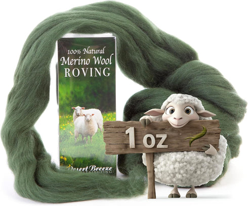Desert Breeze Distributing 100% Natural Merino Wool Roving - Premium Combed Top Merino Roving Wool - Tapestry, Spinning, Wet Felting & Needle Felt...