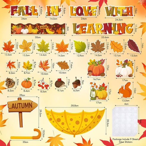 Qilery Fall in Love with Learning Bulletin Board Set Autumn Maple Leaves Pumpkin Cutouts Fall Theme Classroom Decorations for Thanksgiving School ...