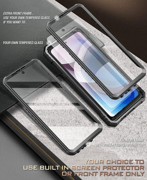 Poetic Revolution Series Case for Motorola Moto One 5G Ace (2021), Full-Body Rugged Dual-Layer Shockproof Protective Cover with Kickstand and Buil...