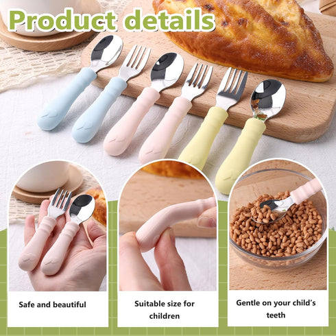 Toddler Utensils, 6PCS Fork and Spoon Kids Silverware with Silicone Handle Stainless Steel Utensils for Babies...