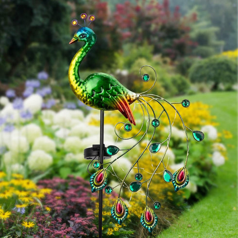 Glintoper Solar Garden Lights, 39 Inch Height Outdoor Metal Peacock Decorative Garden Stakes, Mothers Day Ideal Gifts, Waterproof Path Lights Lawn...