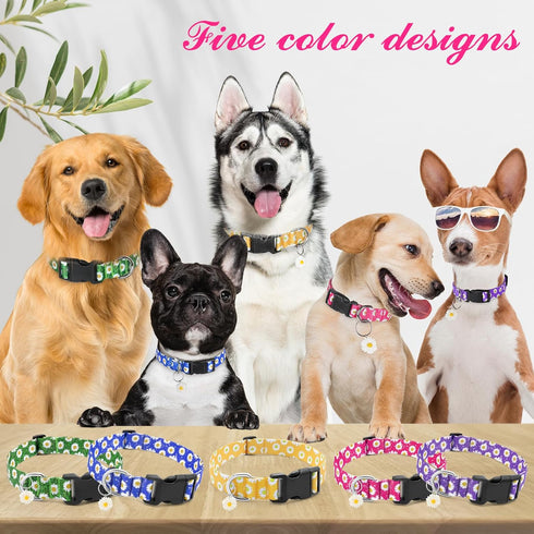 BiPawTi Floral Dog Collars for Medium Dog - Soft Cute Dog Collars for Girls Dog Pretty Flower Collar with Daisies Charms, Gift for Female Male Boy...