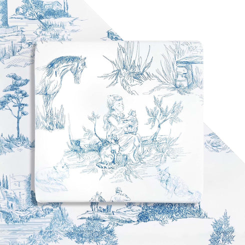 Bolsome 12Pcs French Style Wrapping Paper Blue White Vintage Village Printed Gift Wrap Paper Rustic French Toile Gift Wrap Paper for Wedding Brida...
