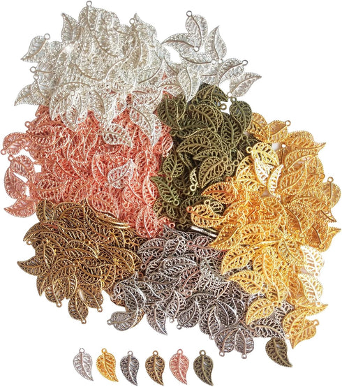 300PCS Leaf Charms Beads For Jewelry Making,Wholesale Bulk Nature Leaf Pendants Craft Supplies For DIY Bracelet Necklace Earring Keychain Headpiec...