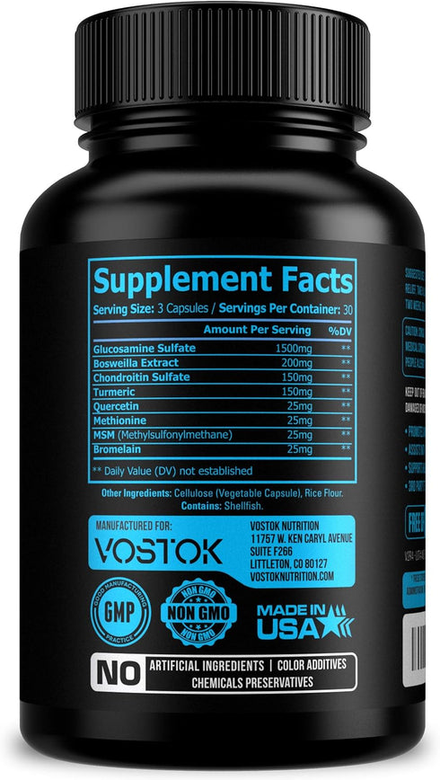 Glucosamine Chondroitin with Turmeric MSM Boswellia - Natural Joint Supplement for Men and Women - Supports Healthy Joint Structure, Function & Co...