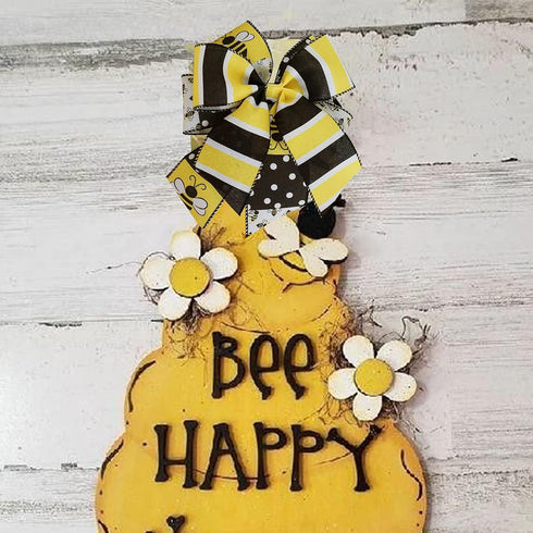 Black, White and Yellow Stripes Wired Ribbon, Bee Wired Ribbon, Spring and Summer Burlap Ribbon for Decorative 2.5”x10yds (Yellow, Black&White)...