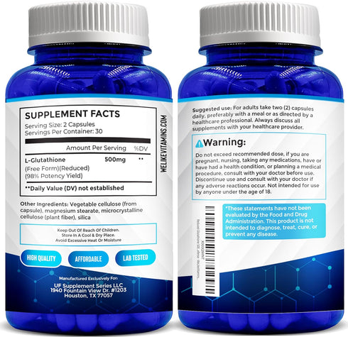We Like Vitamins Glutathione 500mg Per Serving | Manufactured in USA | 60 Glutathione Capsules | Highly Bioavailable Reduced Glutathione Supplemen...