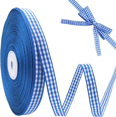 IDONGCAI Gingham Ribbon 3/8" x 50Yards Checkered Plaid Lace Ribbon for Crafts Gift Wrapping (Blue)...
