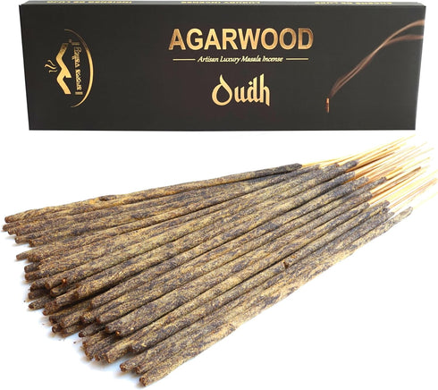 Oud Agarwood Incense Sticks - Artisan Luxury Masala Incense - Handcrafted Long-Burning (75 Minutes) Extra-Thick Sticks - Exotic Divine Scent for H...