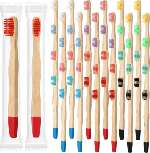 48 Pcs 5.7 Inch Kids Bamboo Toothbrushes Soft Bristle Toothbrush Individually Wrapped Toddler Toothbrush Manual Tooth Brushes for Kids Adults Home...