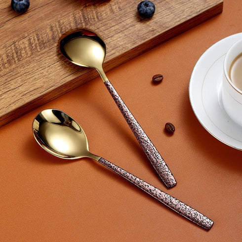 Berglander Dinner Spoon Set Of 4 With Moon Surface Handle And Shiny Gold Head, Stainless Steel Spoons Silverware Set Dishwasher Safe...