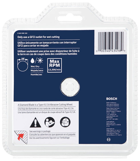 BOSCH DB4541S 4-1/2 In. Standard Segmented Rim Diamond Blade with 7/8 In. Arbor for Universal Rough Cut Wet/Dry Cutting Applications in Pavers, So...